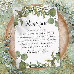 Woodland Greenery Eucalyptus Wedding Thank You Place Card