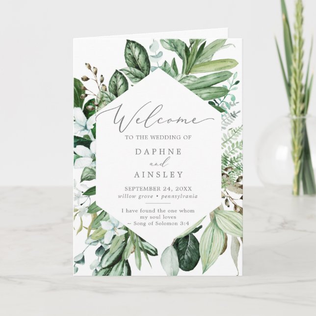 Woodland Greenery Folded Wedding Programme (Front)