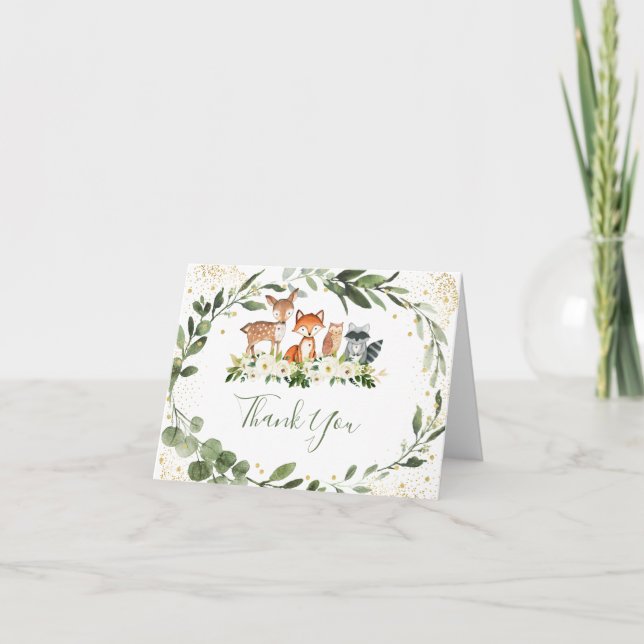Woodland Greenery Forest Animal Thank You Card (Front)
