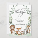 Woodland Greenery Forest Animals Baby Shower Favou Thank You Card<br><div class="desc">This adorable woodland-themed thank you card features hand-painted illustration of cute forest animals and soft greenery wreath. Use the design tools to edit the text,  change font colour and style to create a unique one of a kind thank you card design.</div>