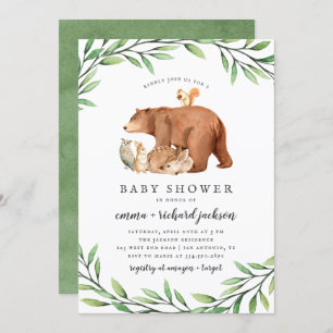 Woodland Greenery Forest Animals Baby Shower Invitation