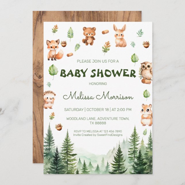 Woodland Greenery Forest Friends Boho baby shower  Invitation (Front/Back)