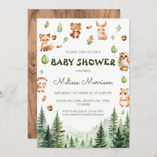 Woodland Greenery Forest Friends Boho baby shower  Invitation