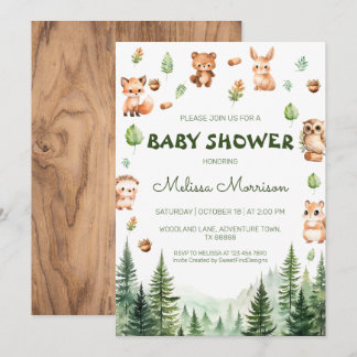 Woodland Greenery Forest Friends Boho baby shower Invitation