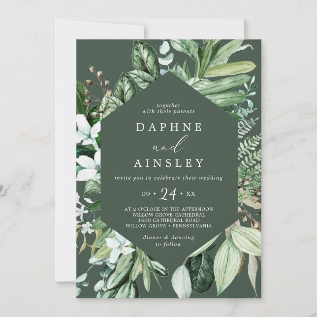 Woodland Greenery Hunter Casual Wedding Invitation (Front)
