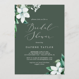Woodland Greenery   Hunter Green Bridal Shower Invitation