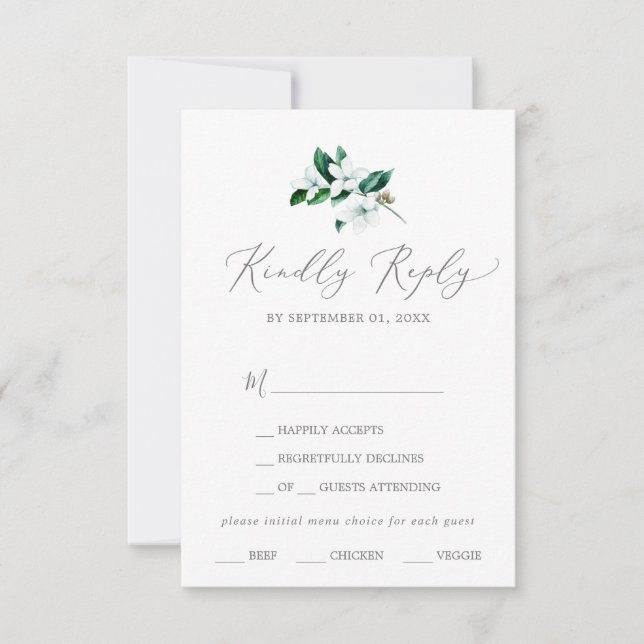 Woodland Greenery Menu Choice RSVP Card (Front)