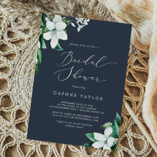 Woodland Greenery   Navy Blue Bridal Shower Invitation