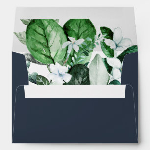Woodland Greenery Navy Blue Wedding Invitation Envelope