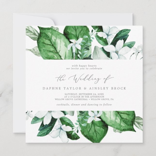 Woodland Greenery Square Wedding Invitation (Front)