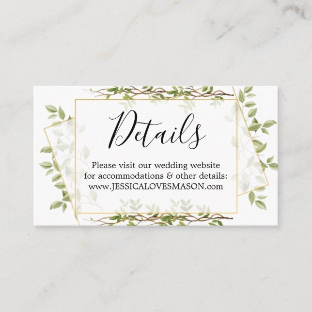 Woodland Greenery Wedding Website Insert Card (Front)