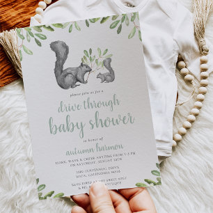 Woodland Grey Squirrel Drive Through Baby Shower Invitation