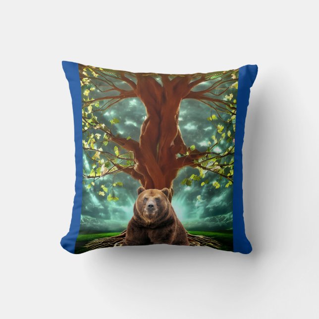 WOODLAND GRIZZLY BEAR PILLOW (Front)
