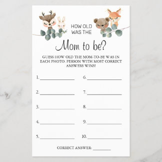 Woodland Guess how old was Mum shower game card