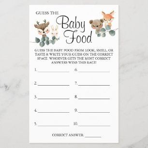Woodland Guess the Baby food shower game card