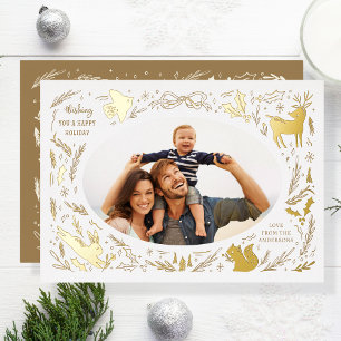 Woodland Happy Holidays Gold Foil Family Photo