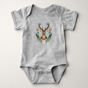 Woodland Harmony – Boho Deer Botanical Illustratio Baby Bodysuit