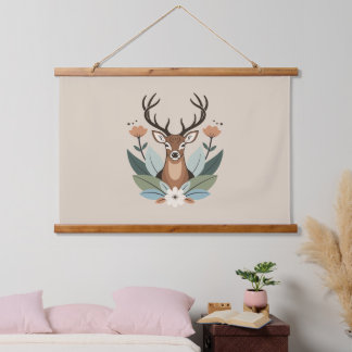 Woodland Harmony – Boho Deer Botanical Illustratio Hanging Tapestry