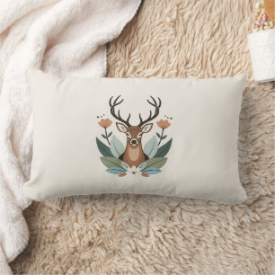 Woodland Harmony – Boho Deer Botanical Illustratio Lumbar Cushion