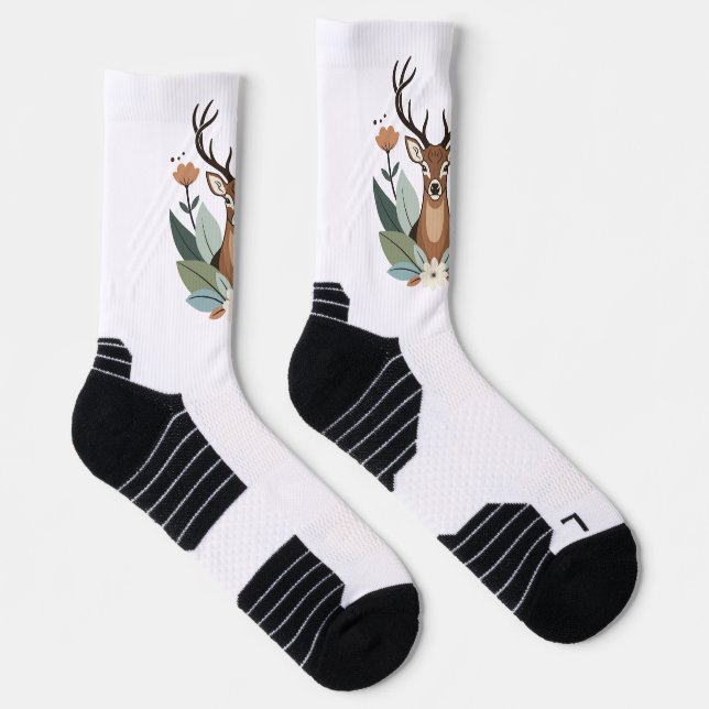 Woodland Harmony – Boho Deer Botanical Illustratio Socks (Right)