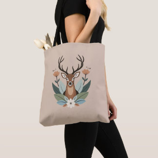 Woodland Harmony – Boho Deer Botanical Illustratio Tote Bag