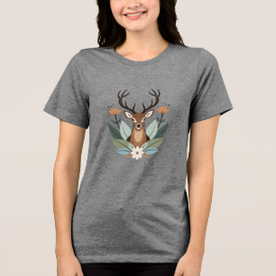 Woodland Harmony – Boho Deer Botanical Illustratio Tri-Blend Shirt