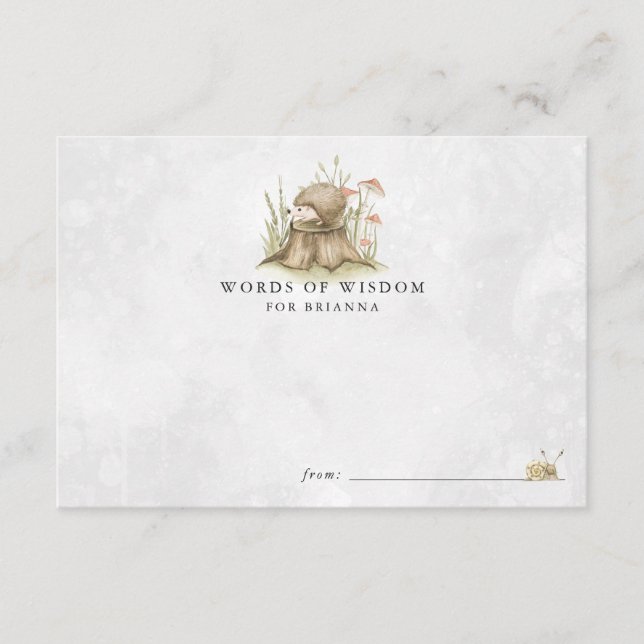 Woodland Hedgehog Baby Shower Advice Cards (Front)