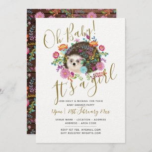Woodland Hedgehog Baby Shower Invites - Its a GIRL