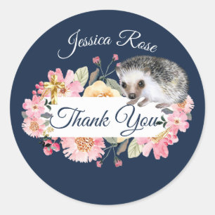 Woodland Hedgehog Christening Baptism Navy Blue Classic Round Sticker