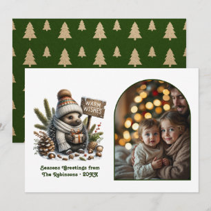 Woodland Hedgehog Cosy Forest Christmas Photo Holiday Card