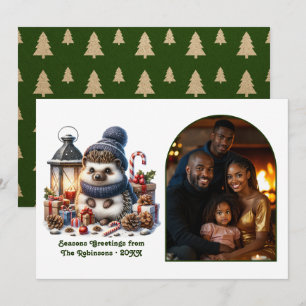 Woodland Hedgehog Cosy Forest Christmas Photo Holiday Card