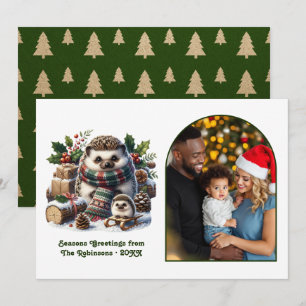 Woodland Hedgehog Family Cosy Forest Christmas Holiday Card