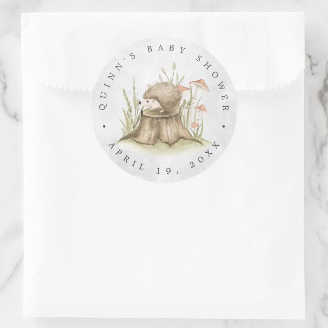Woodland Hedgehog | Forest Baby Shower Favour Classic Round Sticker (Bag)