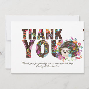Woodland Hedgehog THANK YOU Folk Flowers Card