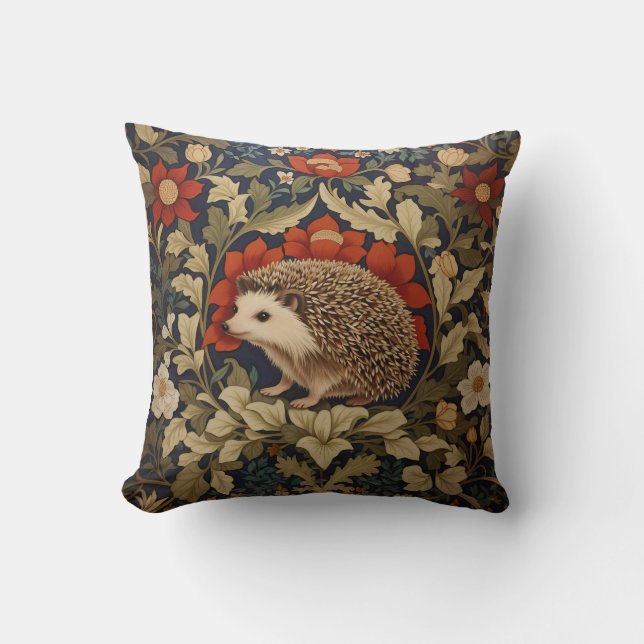 Woodland Hedgehog William Morris Inspired Cushion (Front)