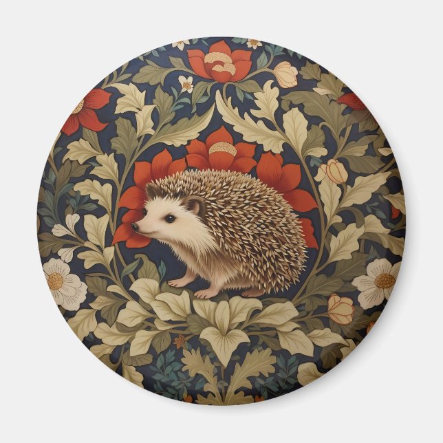 Woodland Hedgehog William Morris Inspired Magnet (Front)