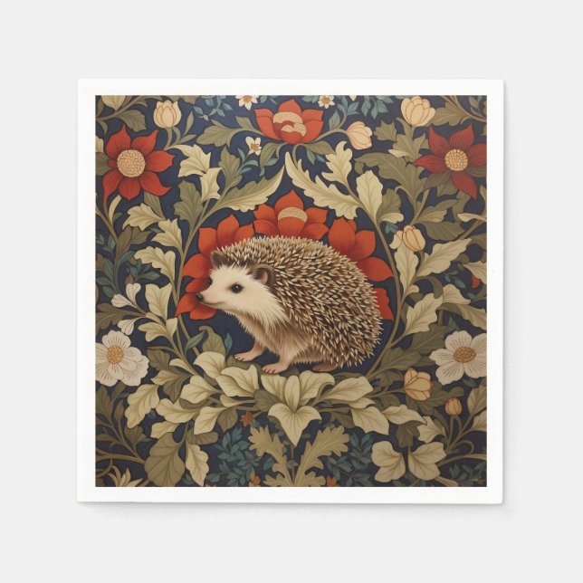 Woodland Hedgehog William Morris Inspired Napkin (Front)
