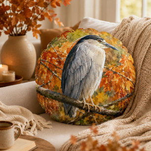 Woodland Heron in Fall Light Round Cushion