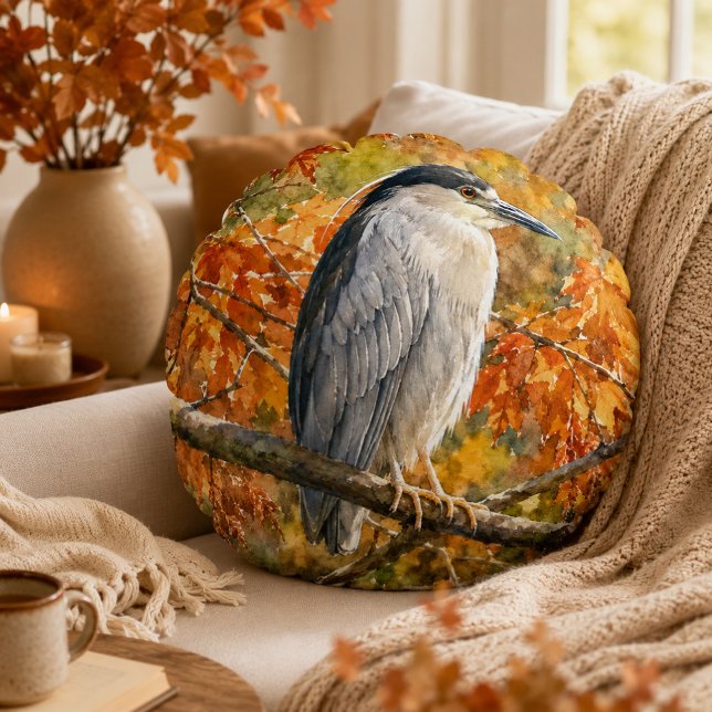 Woodland Heron in Fall Light Round Cushion (Creator Uploaded)