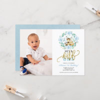 Woodland He's A Wild One Photo First Birthday  Inv