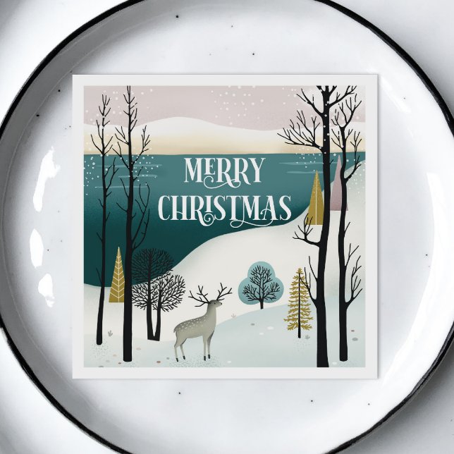 Woodland Holiday | Snowy Christmas Forest Party Napkin (Creator Uploaded)