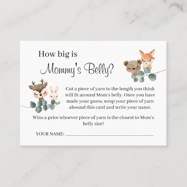 Woodland How big is mummy belly shower game card (Front)