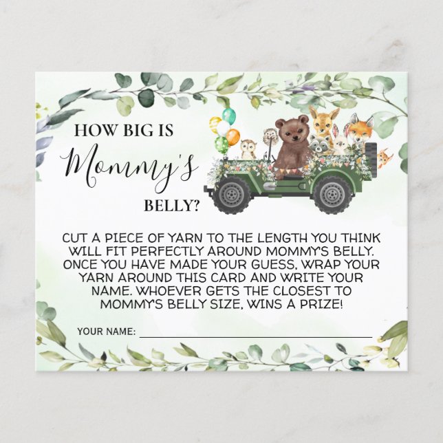 Woodland How Big is Mum's Belly Shower Game Card (Front)