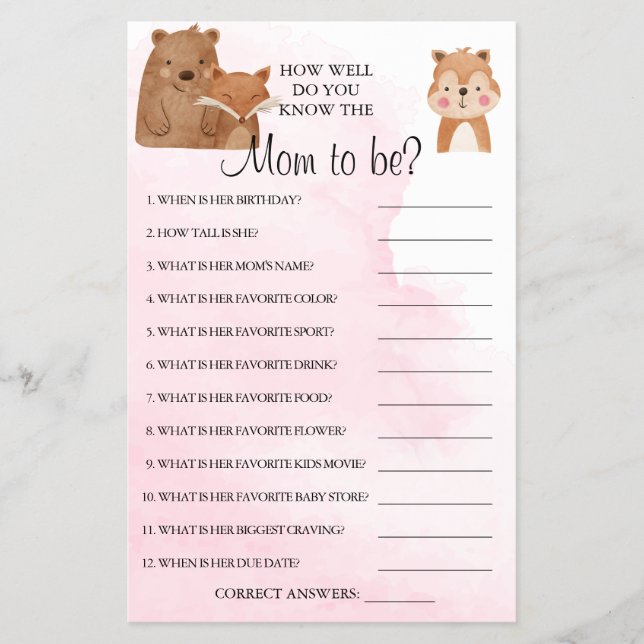 Woodland How well do you know Mom to be game card (Front)