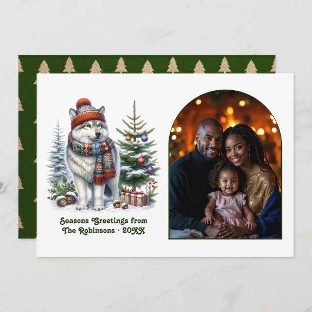 Woodland Husky Cosy Nordic Forest Christmas Magic Holiday Card (Front/Back)