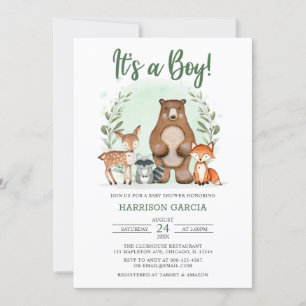 Woodland It's a boy forest friends baby shower Inv Invitation