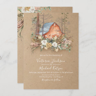 Woodland Kraft paper Barn Forest Wedding Invitation