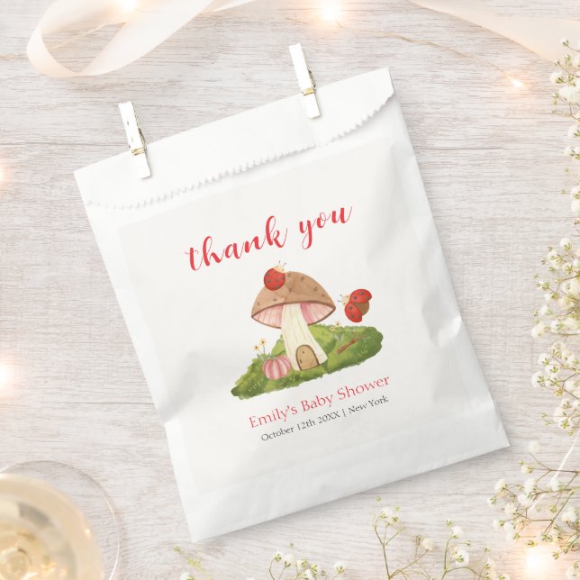 Woodland Ladybug Mushroom Baby Shower Thank You Favour Bags (Clipped)