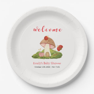 Woodland Ladybug Mushroom Baby Shower Welcome Paper Plate