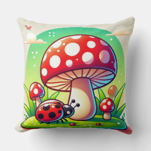 🐞 Woodland Ladybug Mushroom Meadow Decor 🐞 Cushion